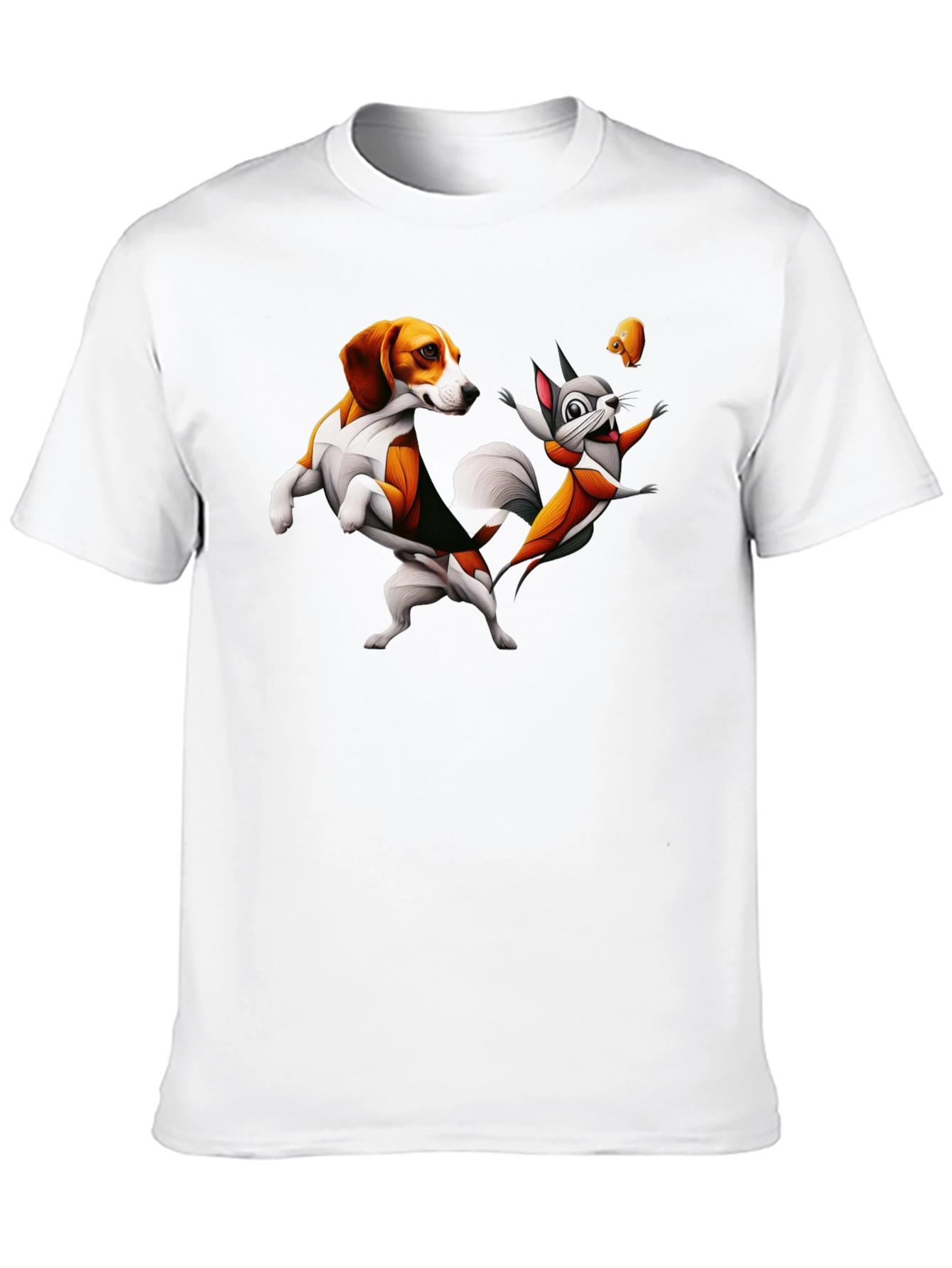 Funny Cartoon Dog and Squirrel Graphic Tee