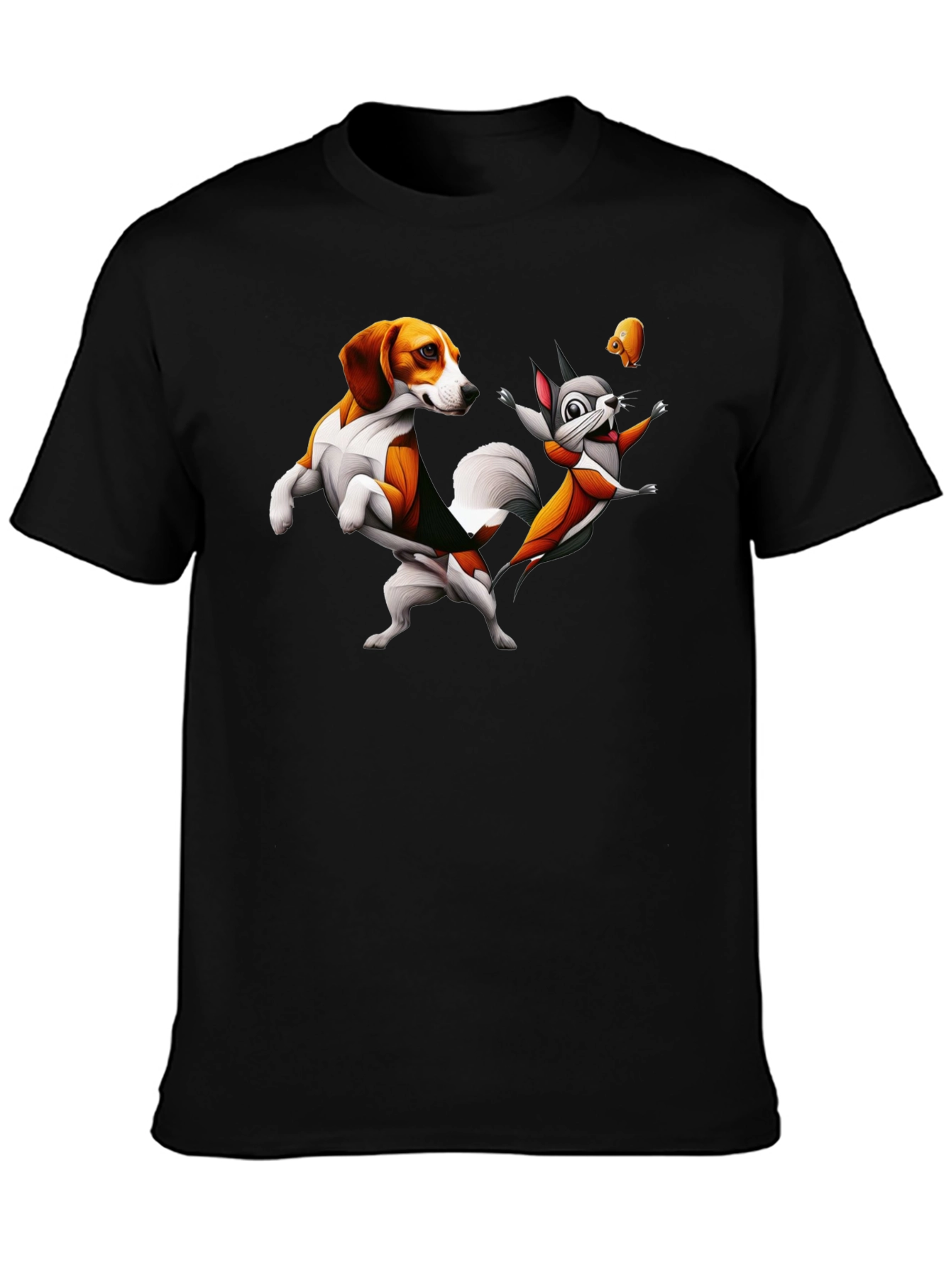 Funny Cartoon Dog and Squirrel Graphic Tee
