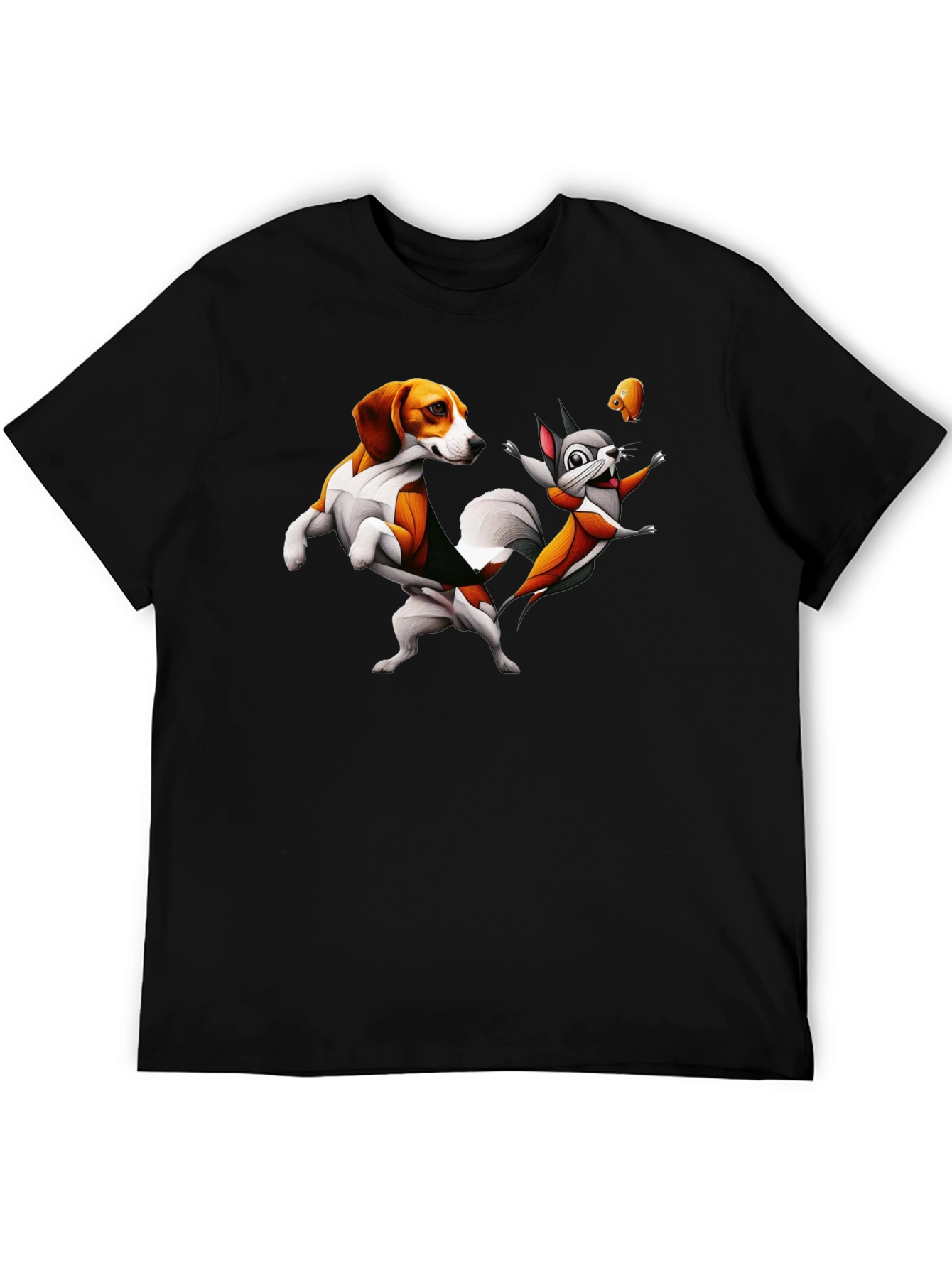 Funny Cartoon Dog and Squirrel Graphic Tee