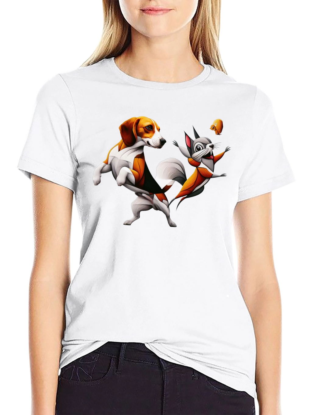 Funny Cartoon Dog and Squirrel Graphic Tee