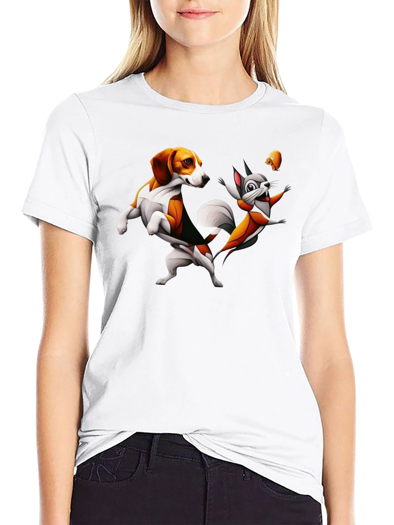 Funny Cartoon Dog and Squirrel Graphic Tee