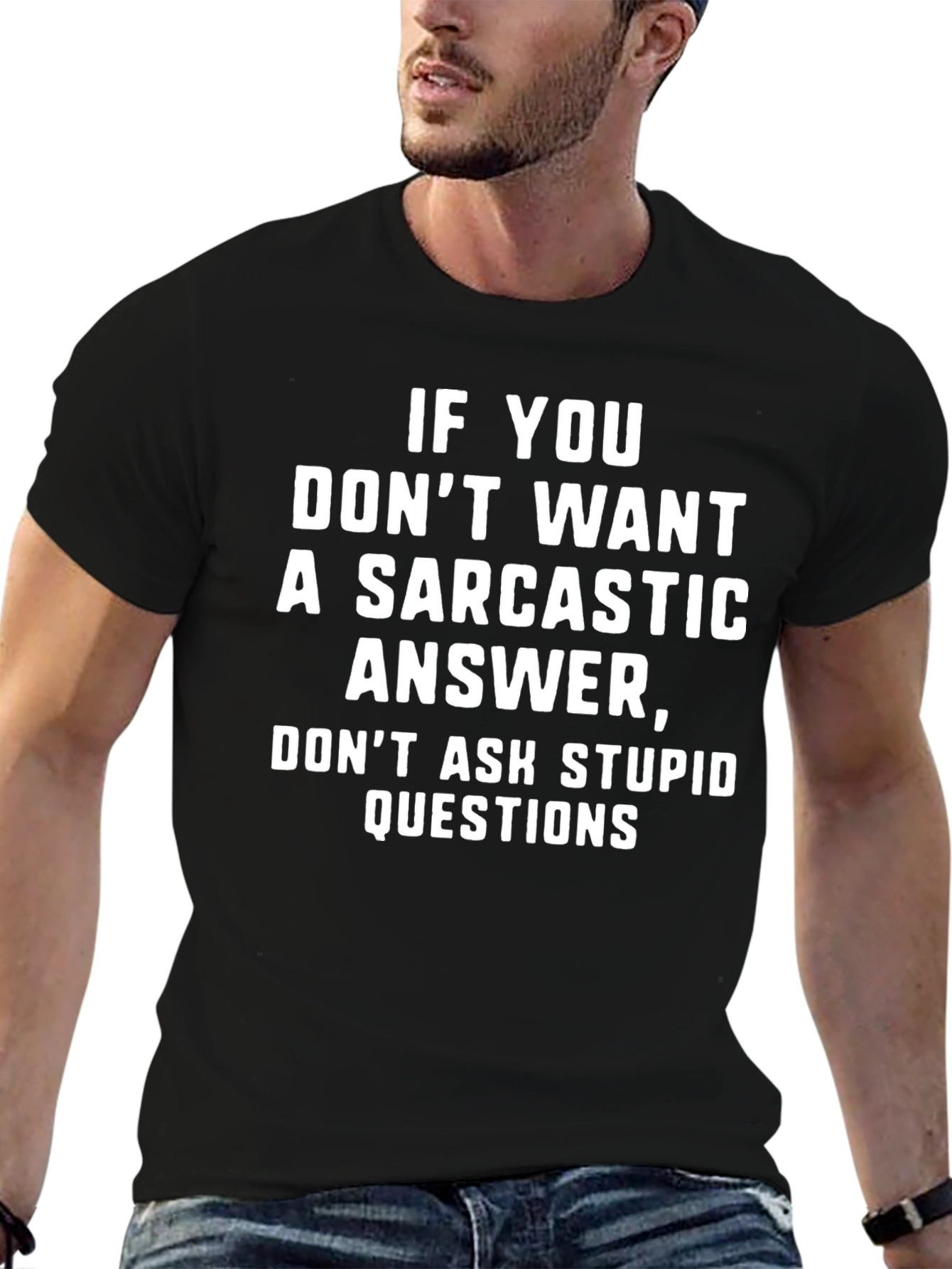 Sarcastic Answer Graphic Tee - Black Cotton T-Shirt