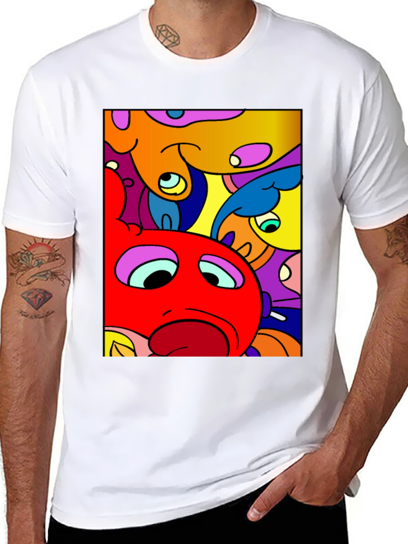Abstract Cartoon Character Graphic Tee - Black