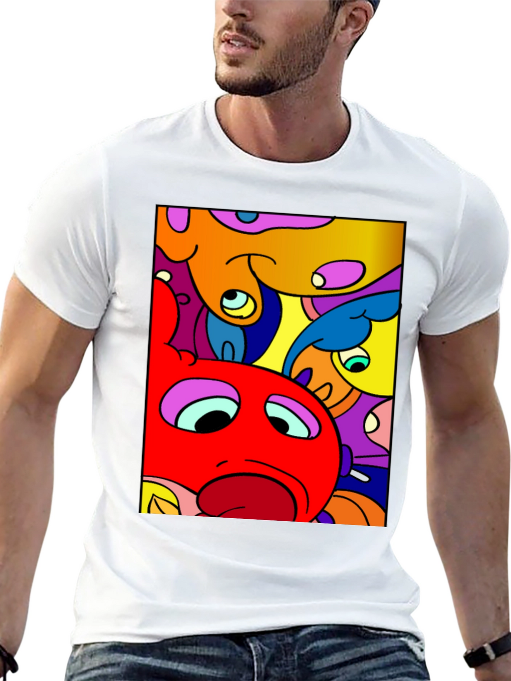 Abstract Cartoon Character Graphic Tee - Black