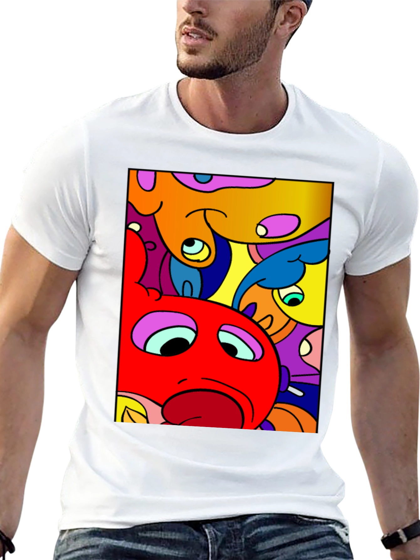 Abstract Cartoon Character Graphic Tee - Black