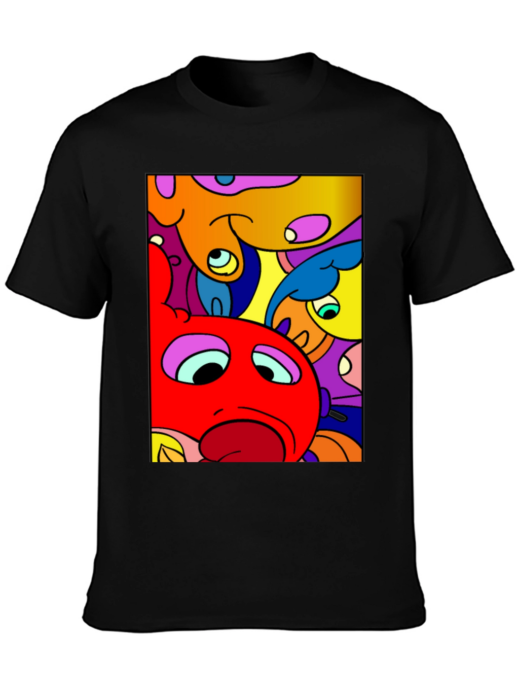 Abstract Cartoon Character Graphic Tee - Black