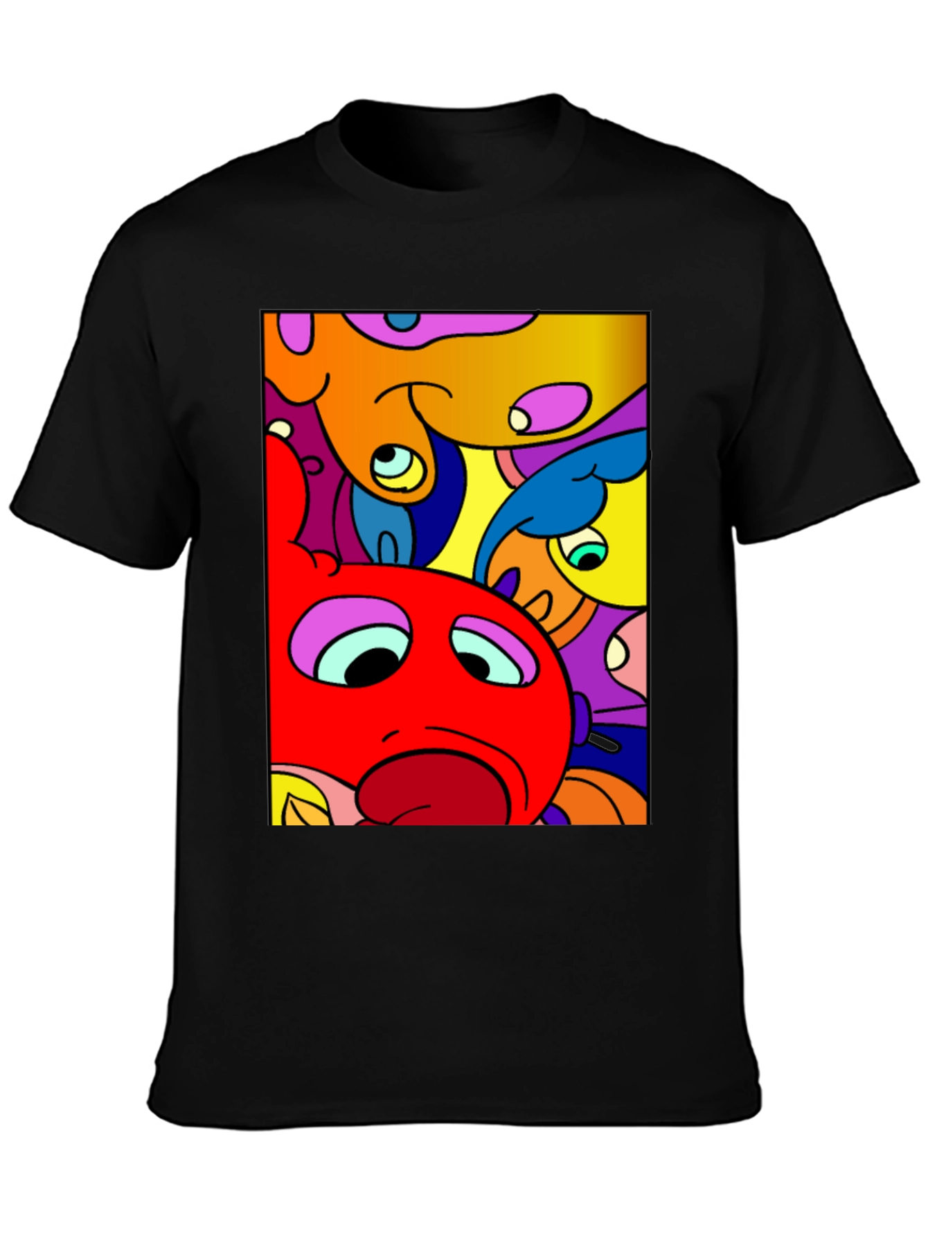 Abstract Cartoon Character Graphic Tee - Black