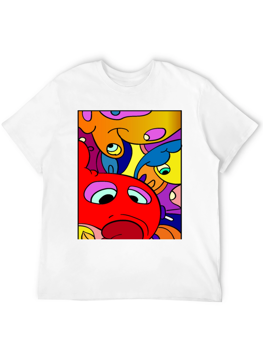 Abstract Cartoon Character Graphic Tee - Black