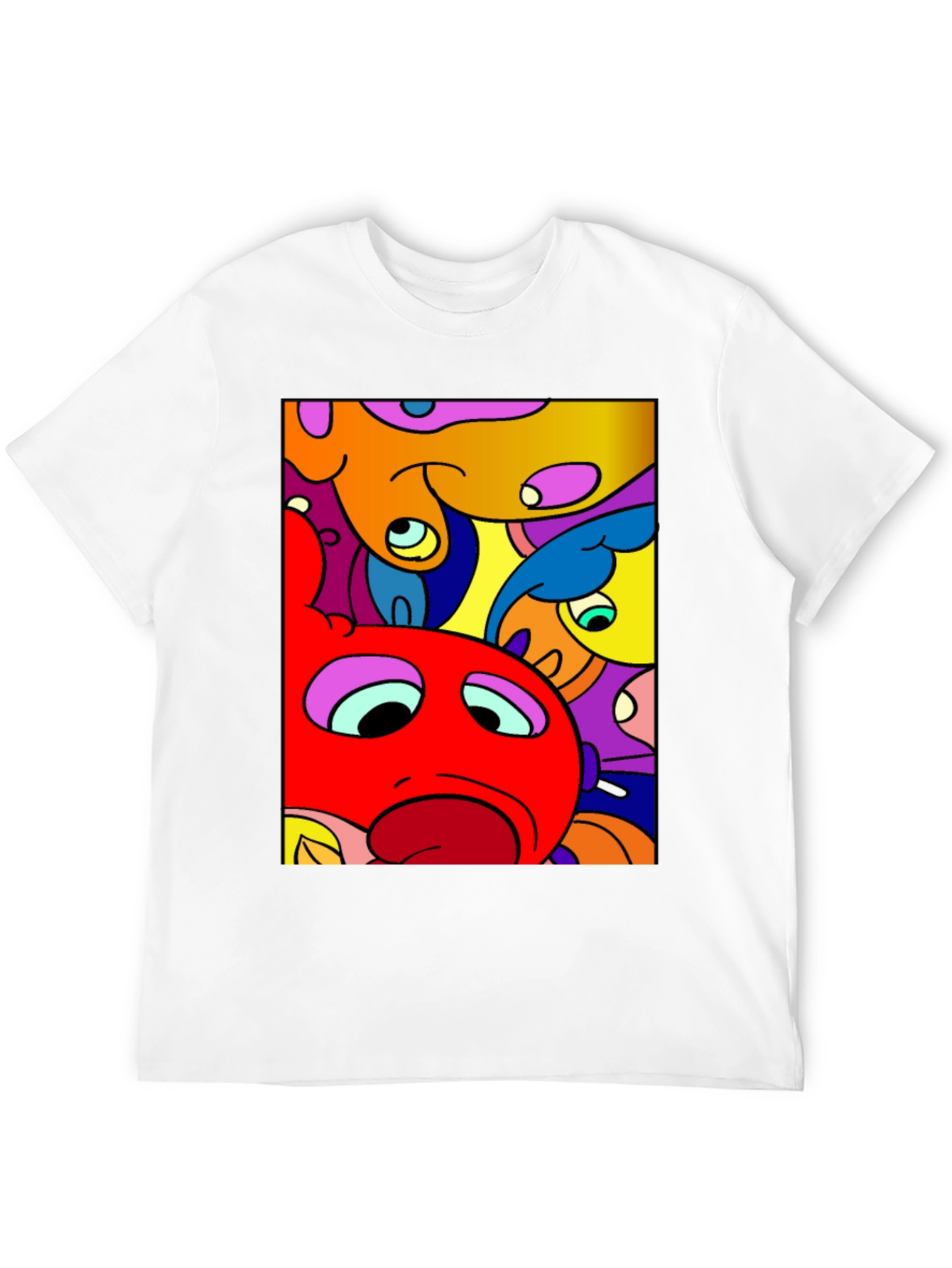 Abstract Cartoon Character Graphic Tee - Black