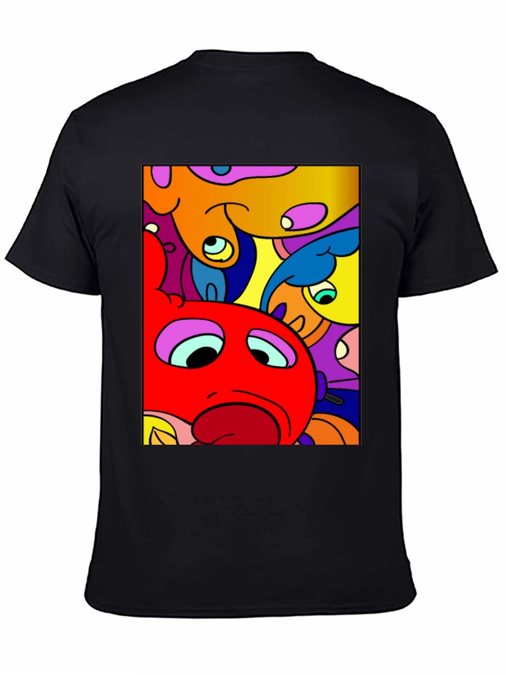 Abstract Cartoon Character Graphic Tee - Black