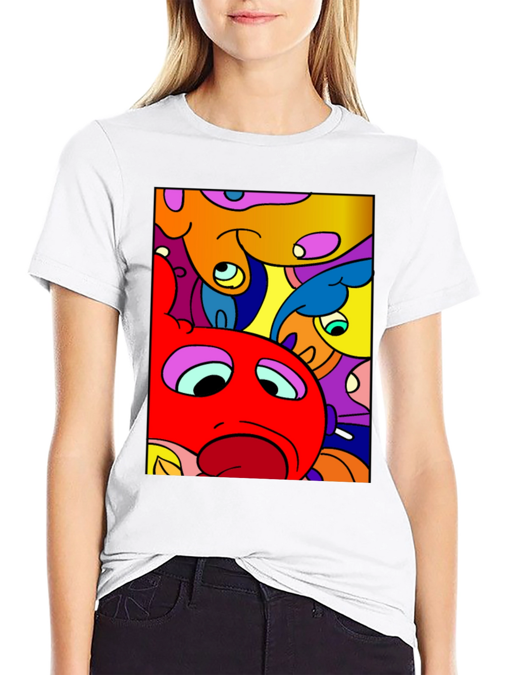 Abstract Cartoon Character Graphic Tee - Black