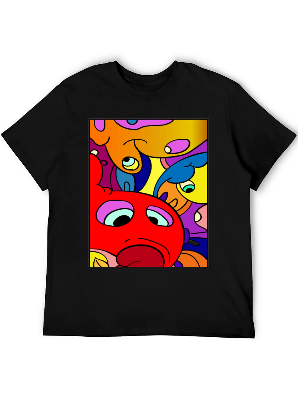 Abstract Cartoon Character Graphic Tee - Black