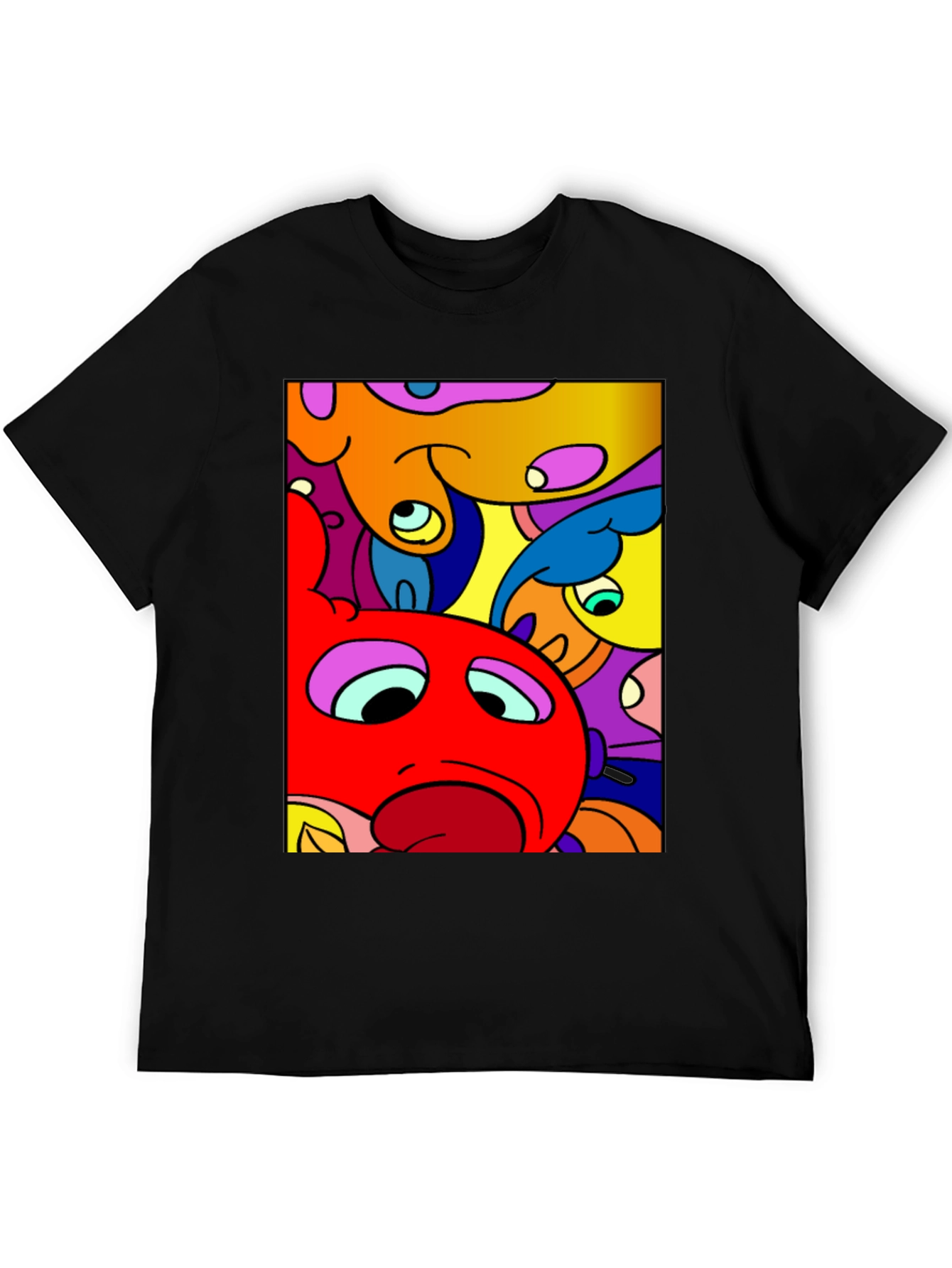 Abstract Cartoon Character Graphic Tee - Black