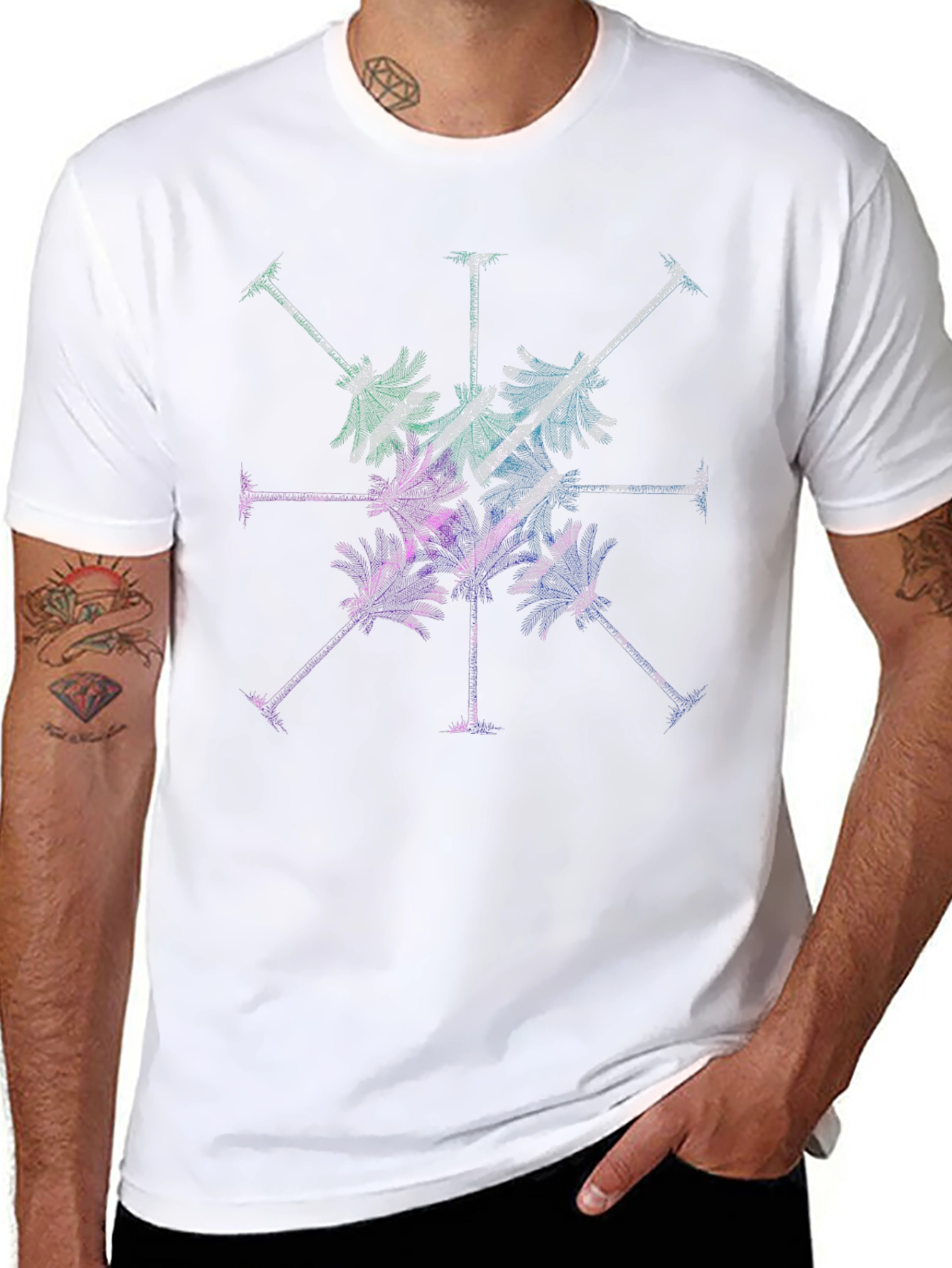 Tropical Palm Tree Graphic Tee - Mens Black T-Shirt