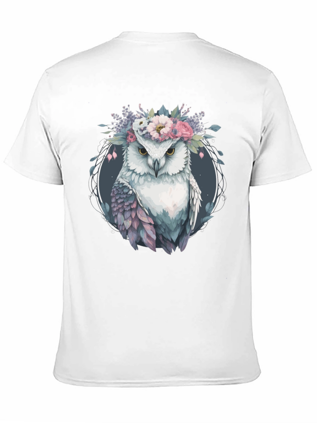 Owl With Floral Crown Graphic Tee - Black