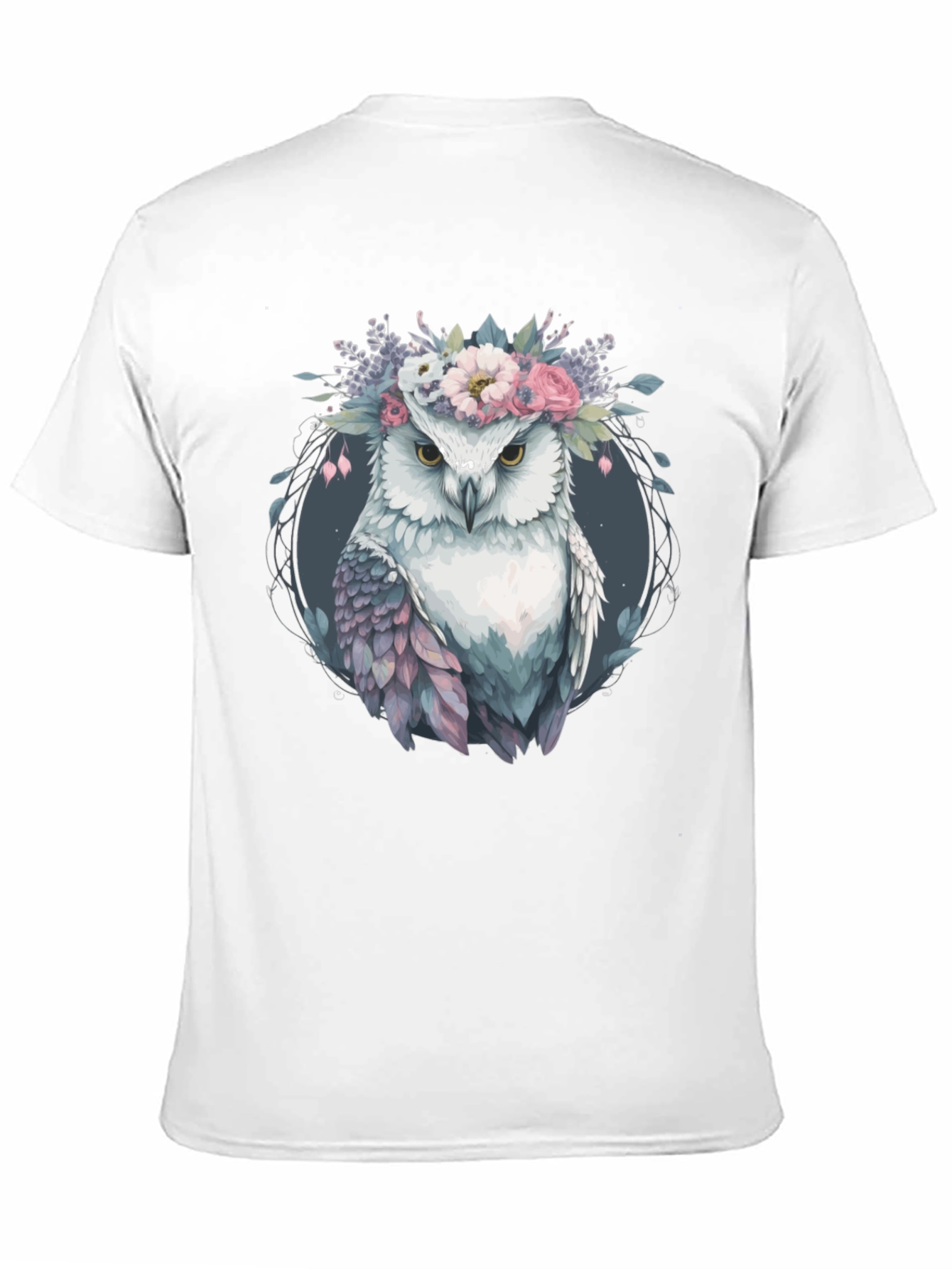 Owl With Floral Crown Graphic Tee - Black