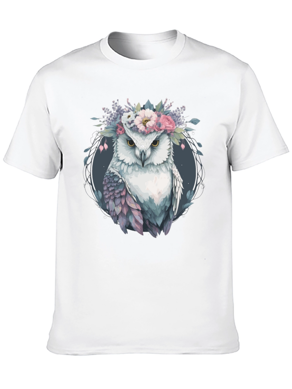 Owl With Floral Crown Graphic Tee - Black