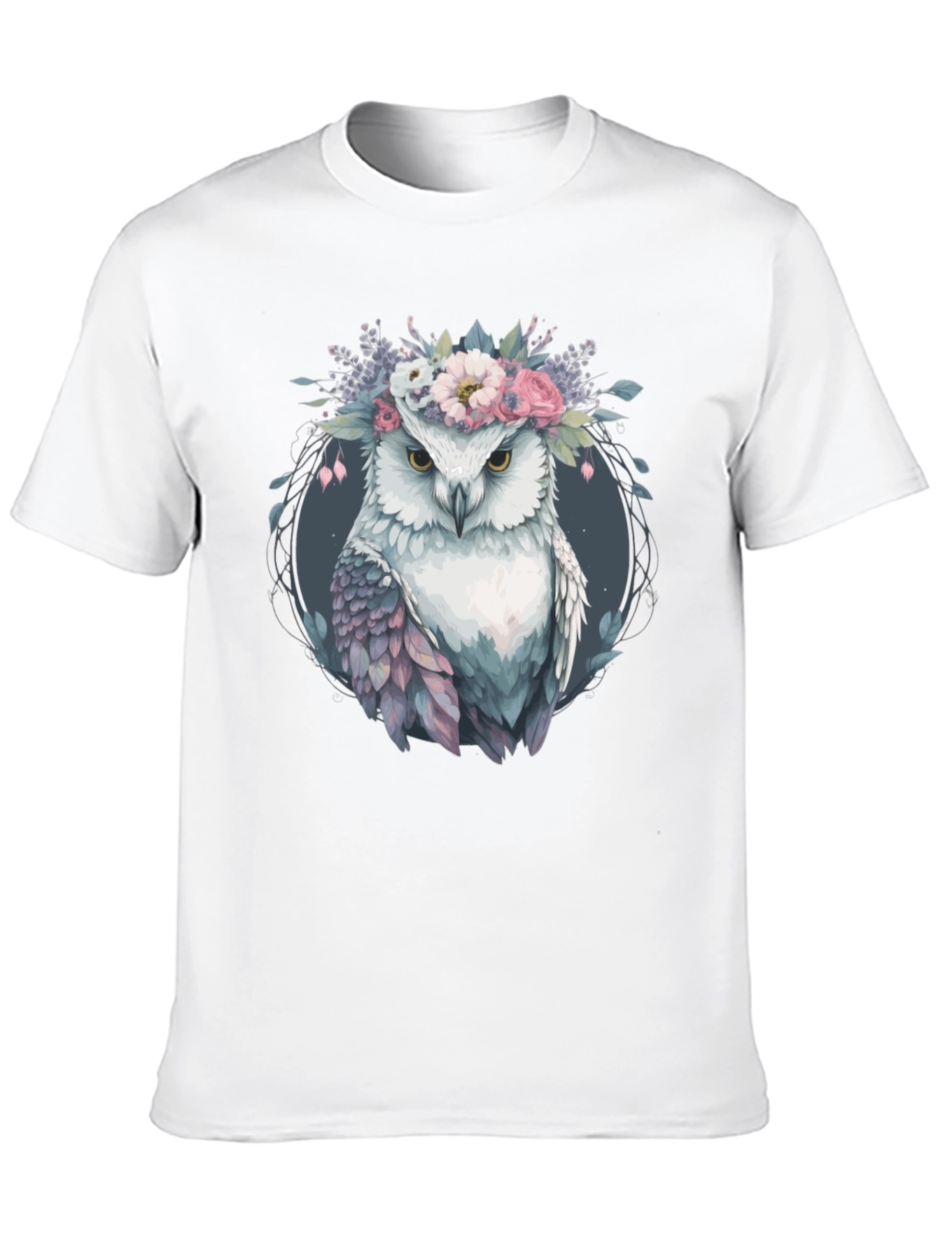 Owl With Floral Crown Graphic Tee - Black