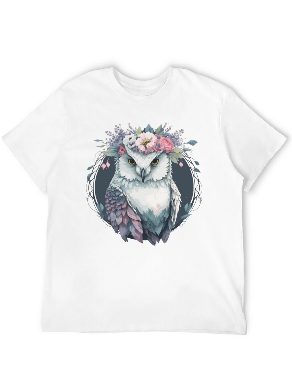 Owl With Floral Crown Graphic Tee - Black