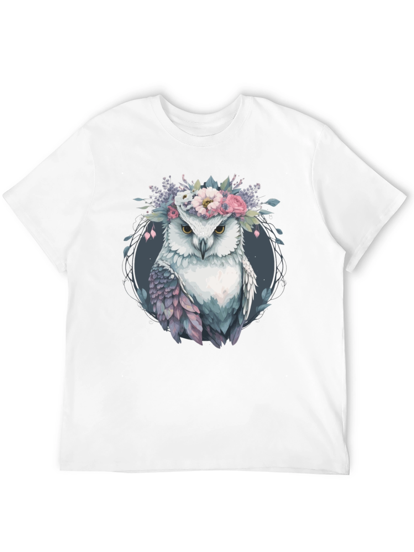 Owl With Floral Crown Graphic Tee - Black