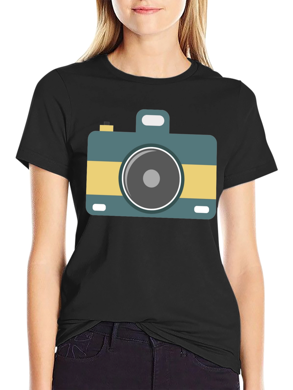 Retro Camera Graphic Tee - Stylish Black T-Shirt