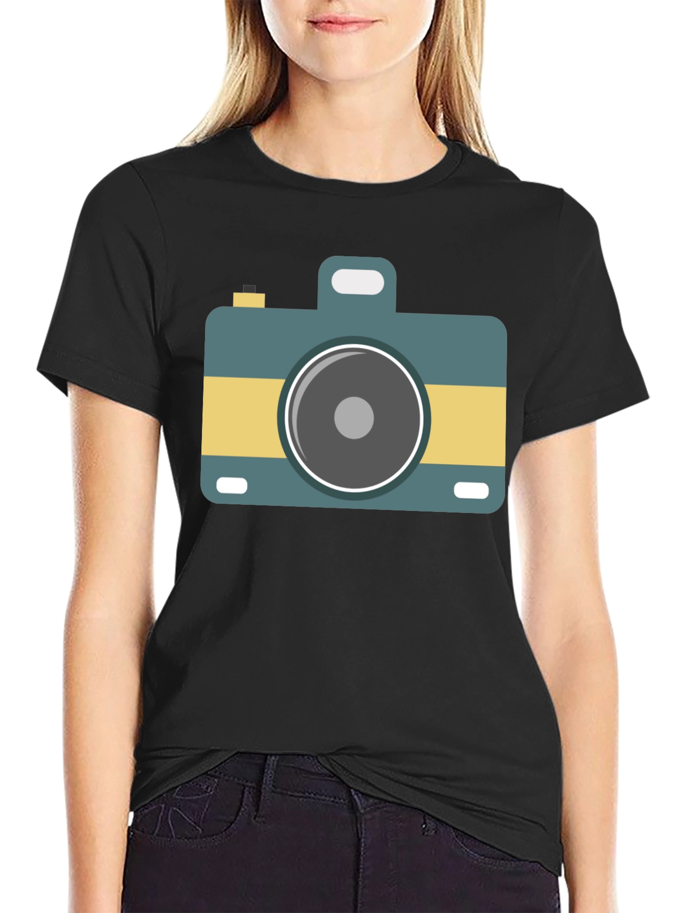 Retro Camera Graphic Tee - Stylish Black T-Shirt
