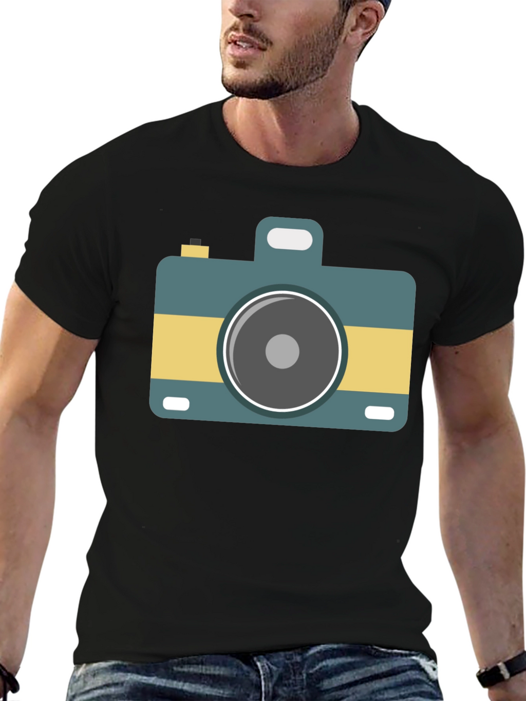 Retro Camera Graphic Tee - Stylish Black T-Shirt