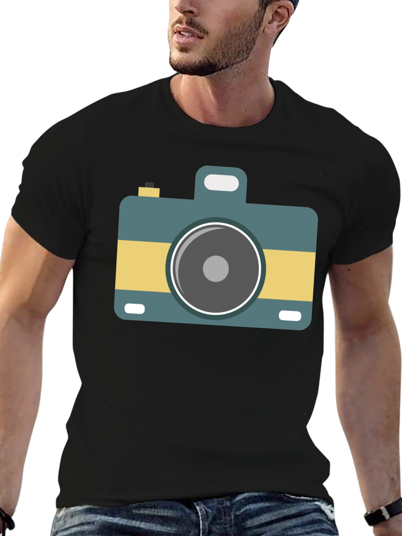 Retro Camera Graphic Tee - Stylish Black T-Shirt