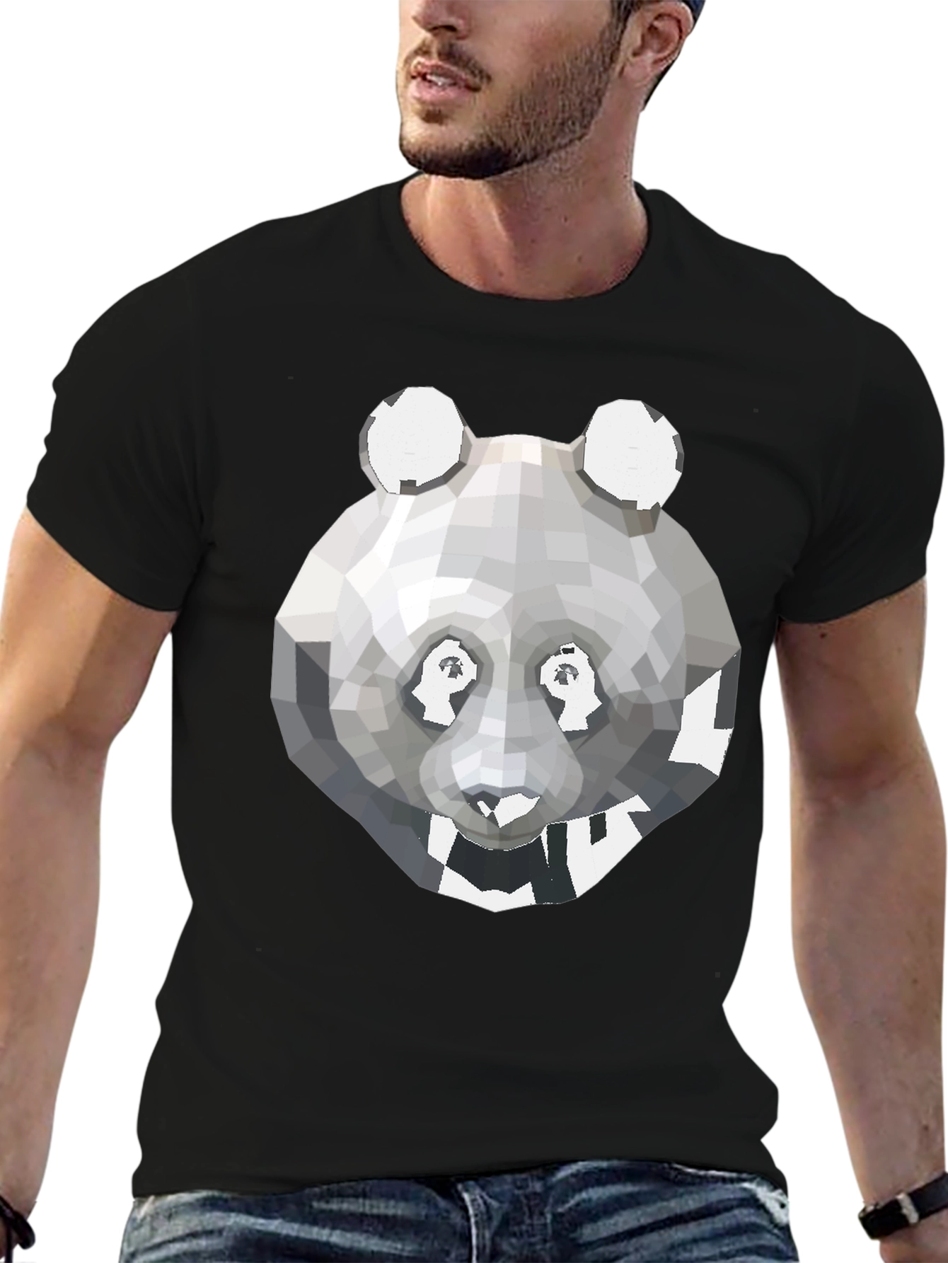 Geometric Panda Graphic Tee - Modern Mens T-Shirt