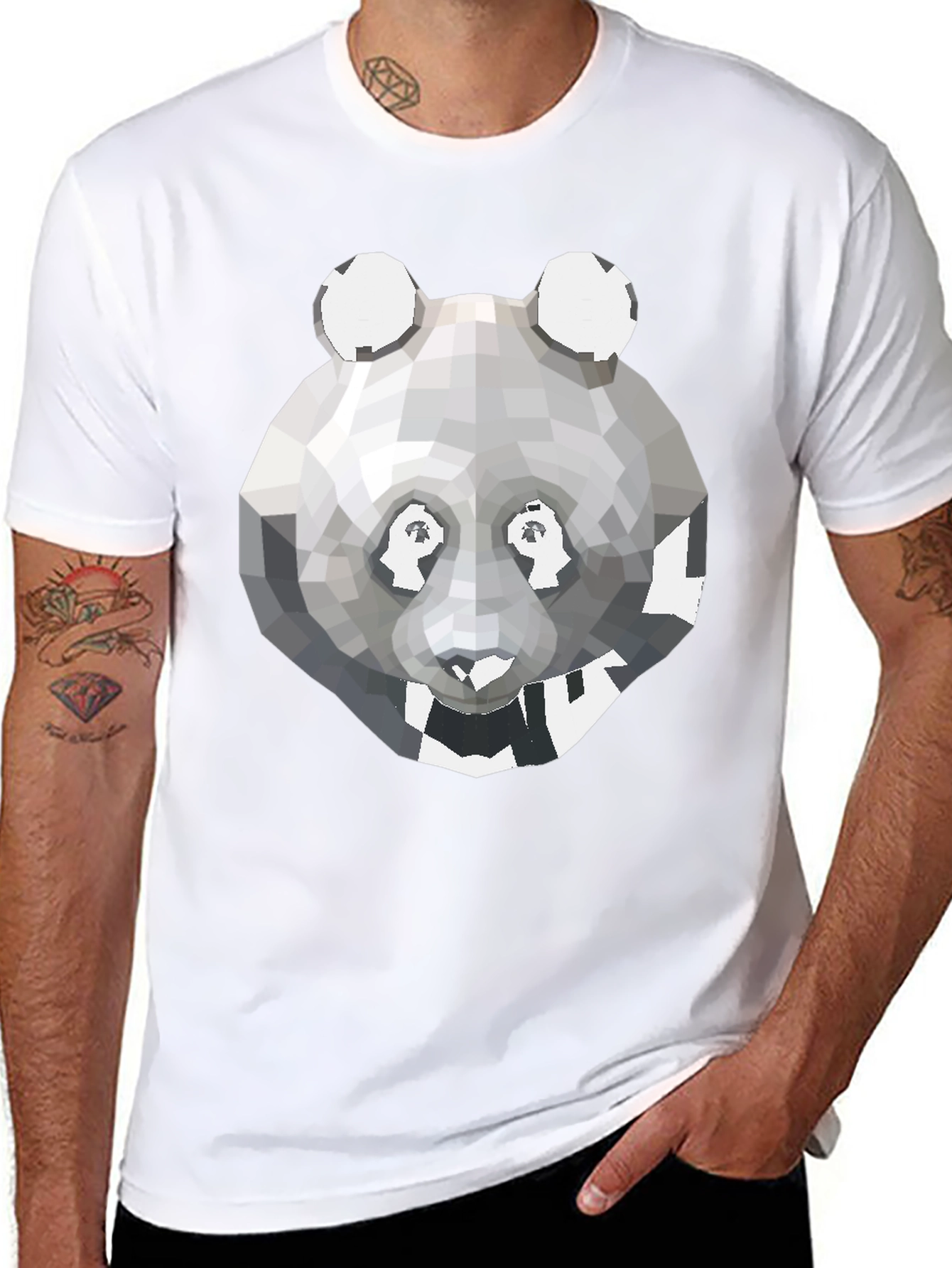 Geometric Panda Graphic Tee - Modern Mens T-Shirt