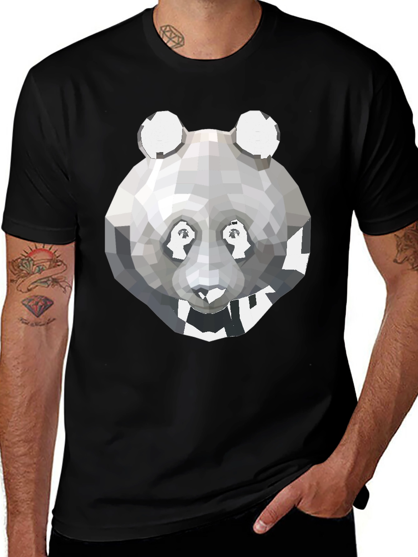 Geometric Panda Graphic Tee - Modern Mens T-Shirt