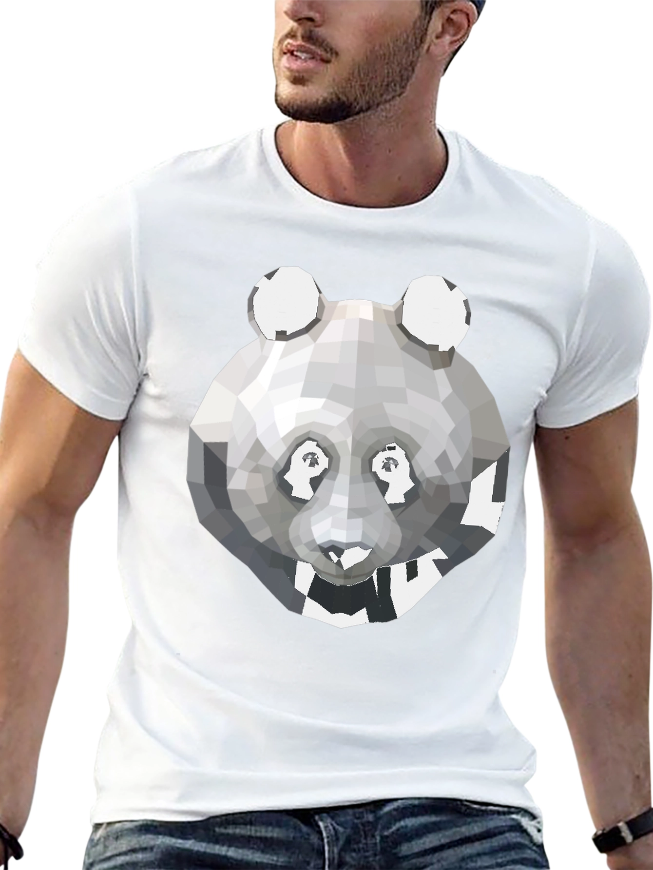Geometric Panda Graphic Tee - Modern Mens T-Shirt