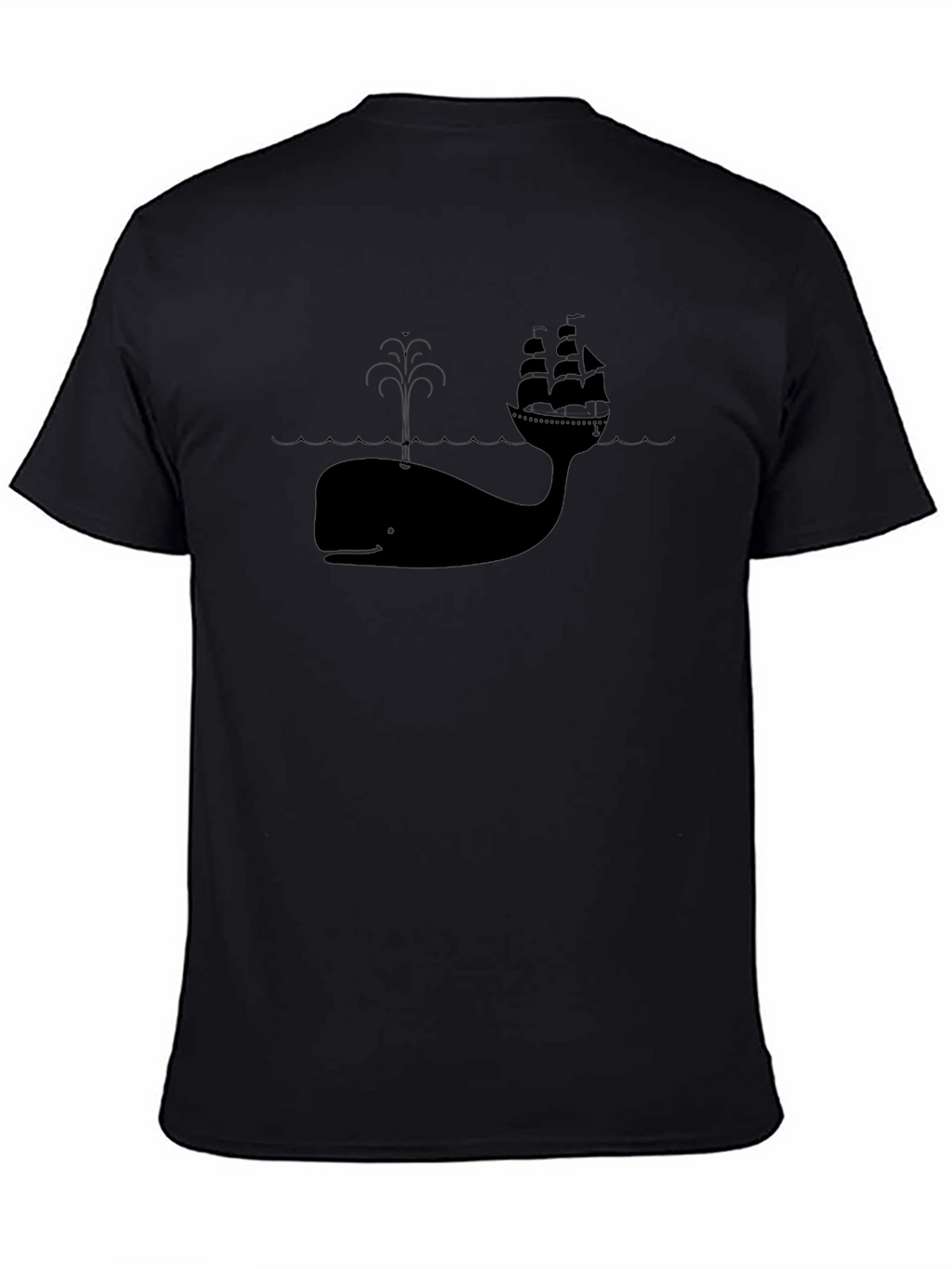 Whale and Ship Graphic Tee - Black Cotton Blend