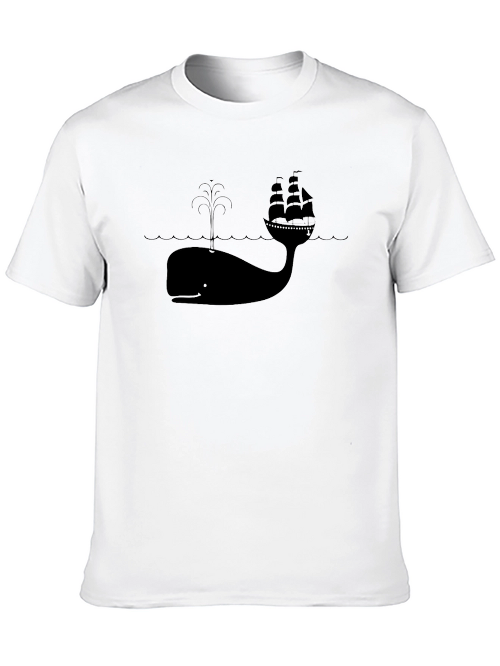 Whale and Ship Graphic Tee - Black Cotton Blend