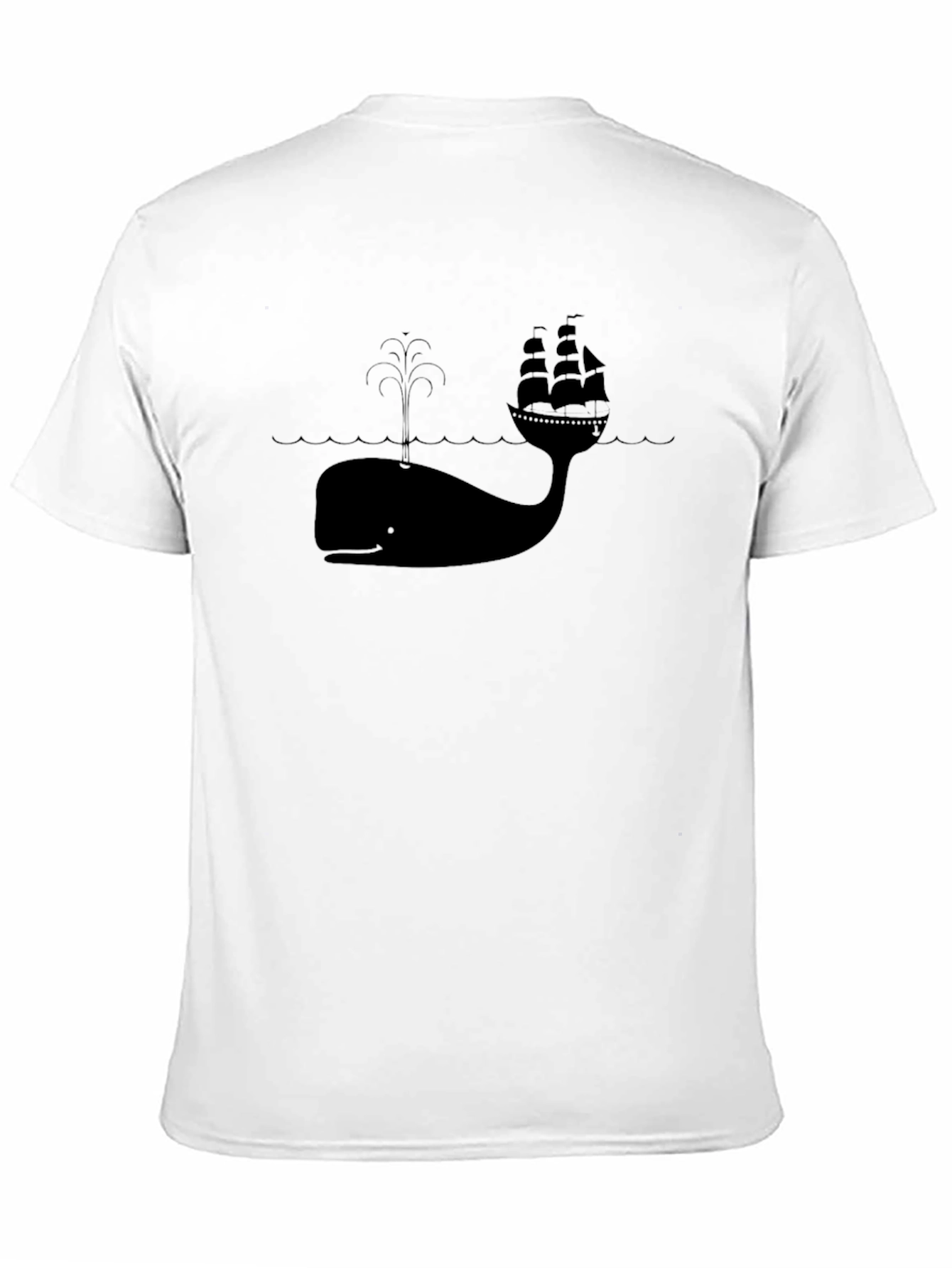 Whale and Ship Graphic Tee - Black Cotton Blend