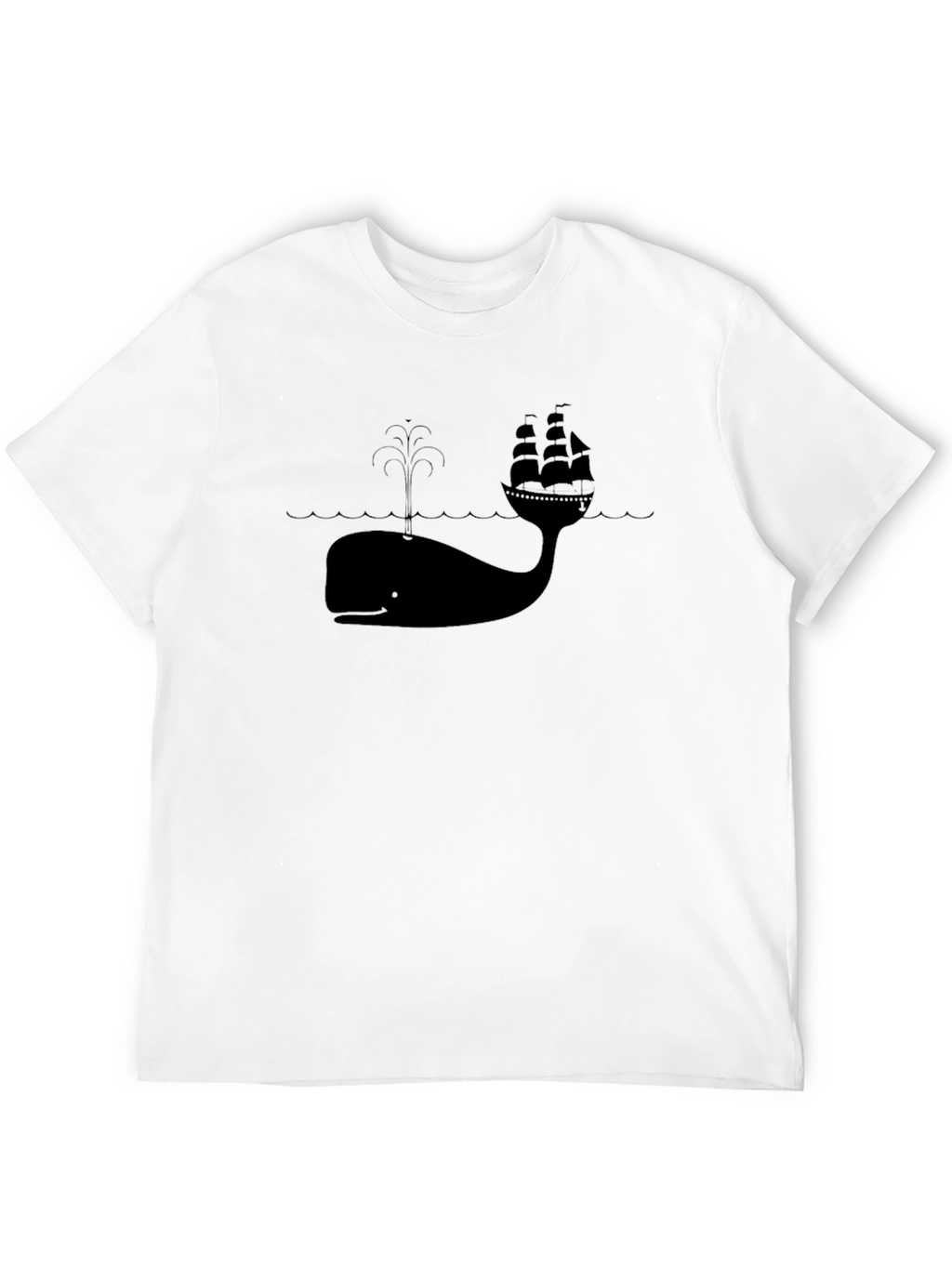 Whale and Ship Graphic Tee - Black Cotton Blend