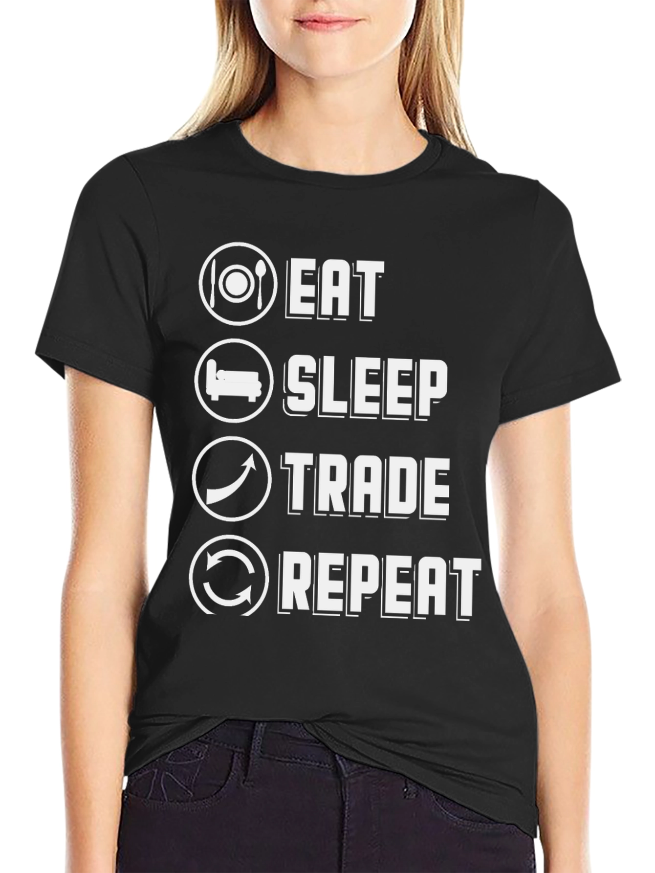 Eat Sleep Trade Repeat Graphic Tee - Black Cotton T-Shirt