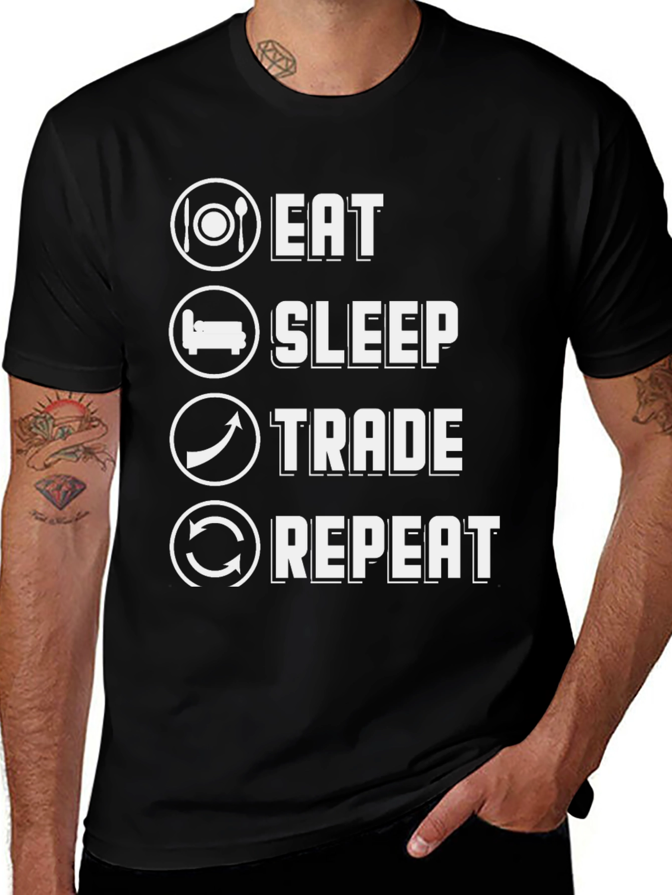 Eat Sleep Trade Repeat Graphic Tee - Black Cotton T-Shirt