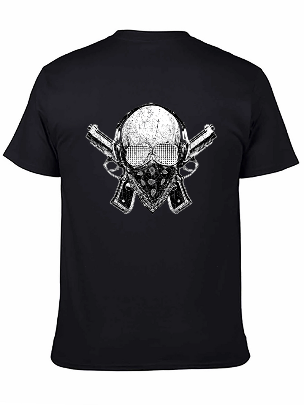 Skull Guns Bandana Black Graphic T-Shirt