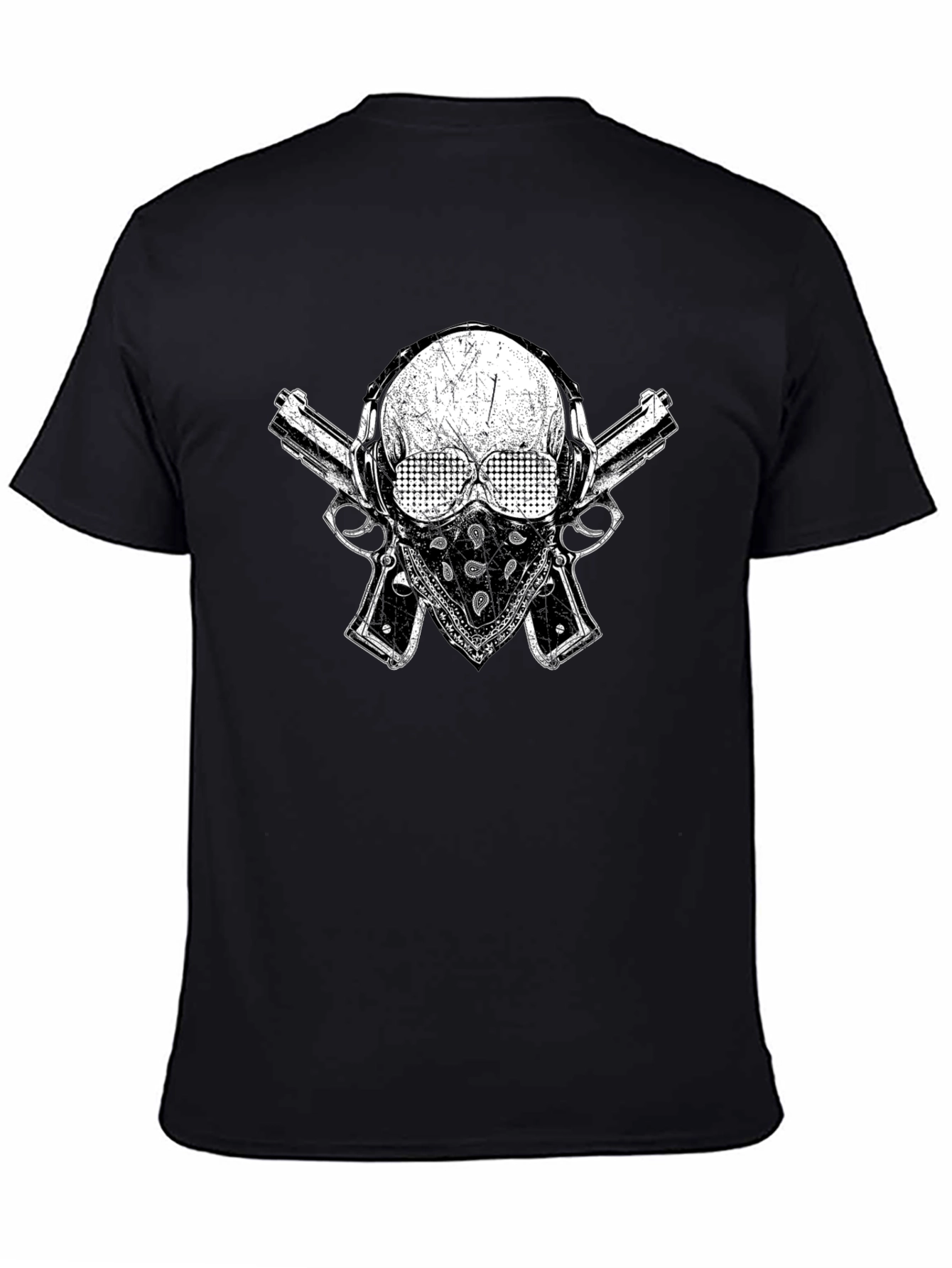 Skull Guns Bandana Black Graphic T-Shirt