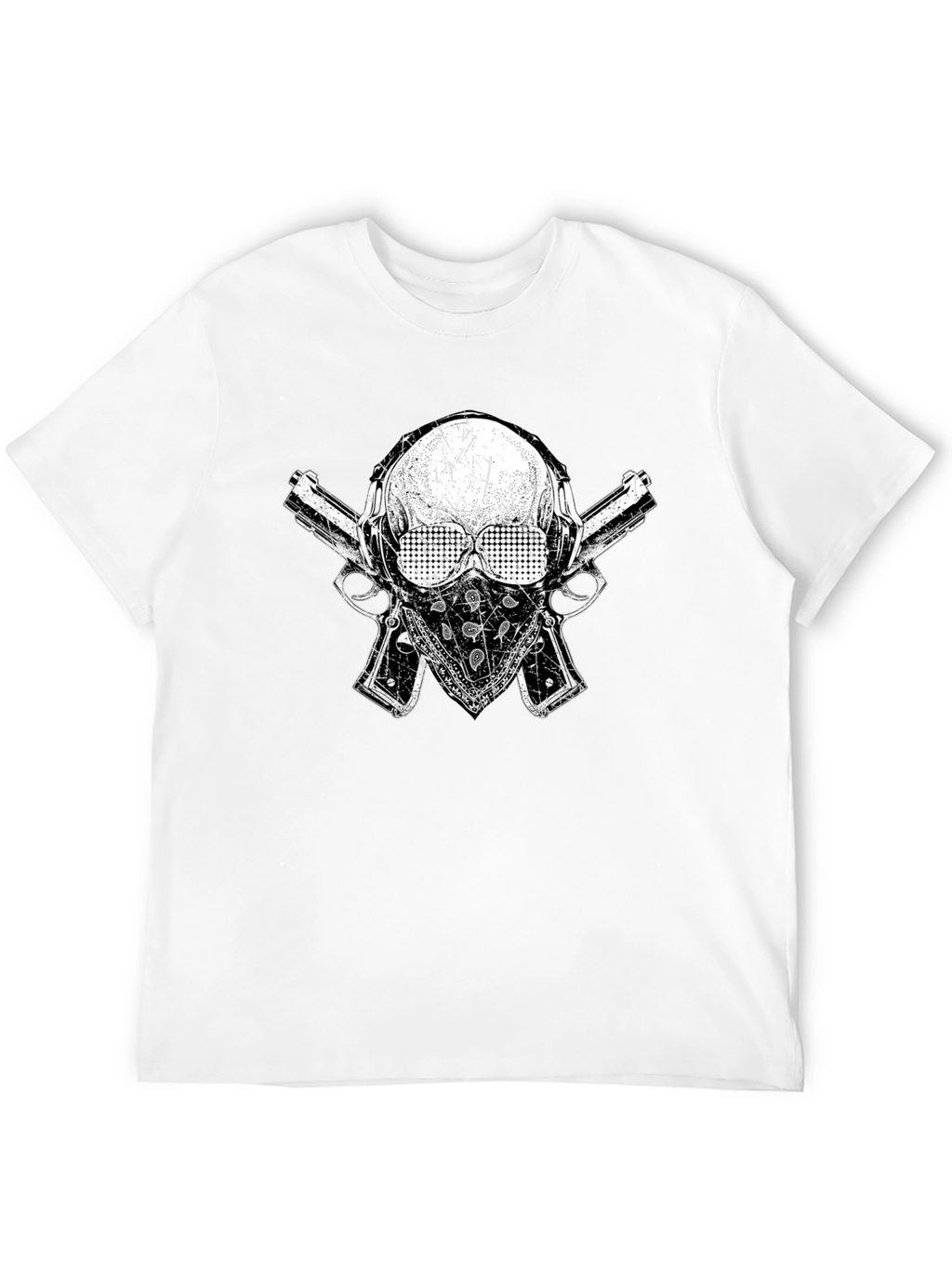 Skull Guns Bandana Black Graphic T-Shirt