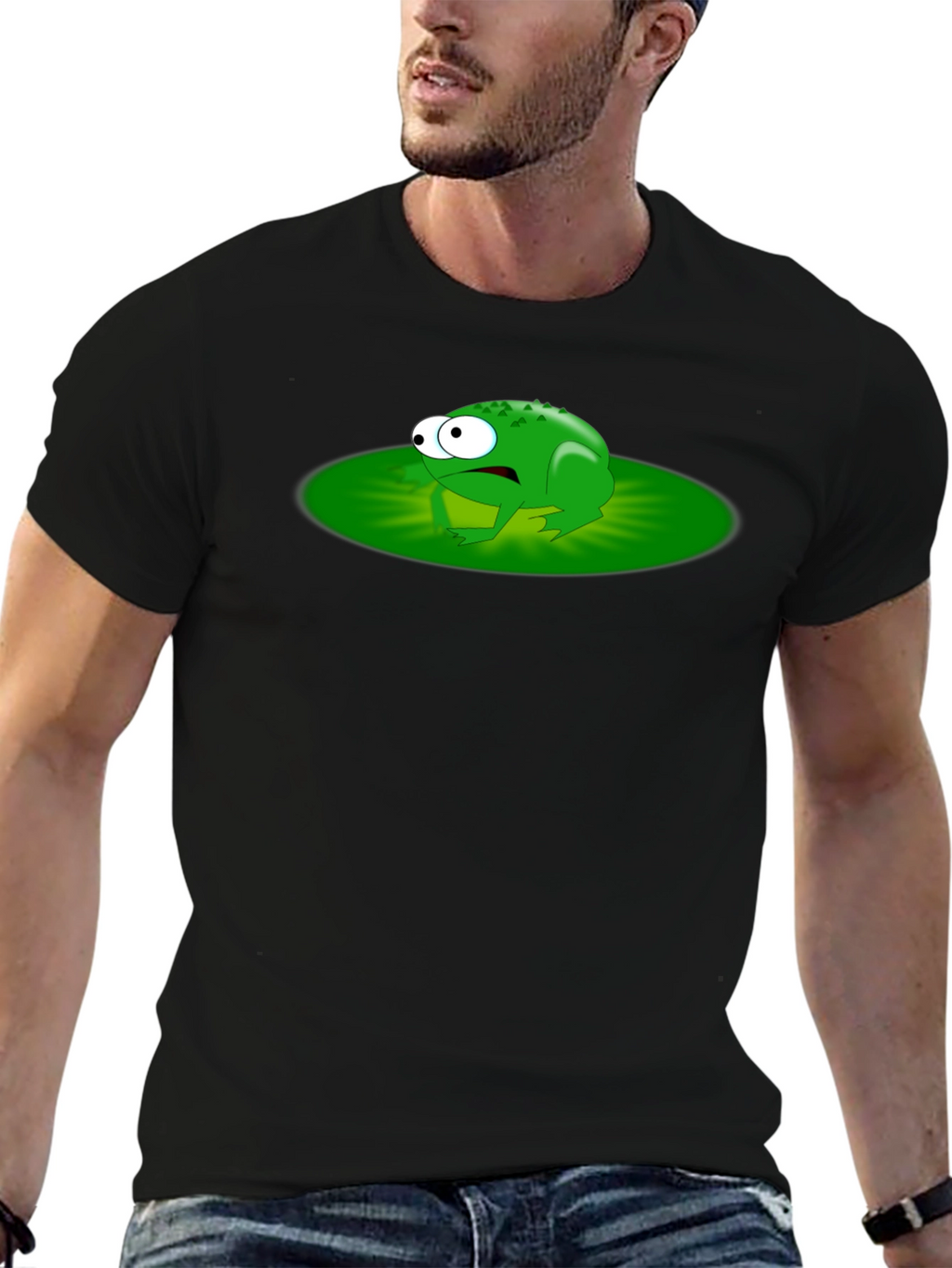 Frog Lily Pad Graphic Tee - Black Cotton T-Shirt