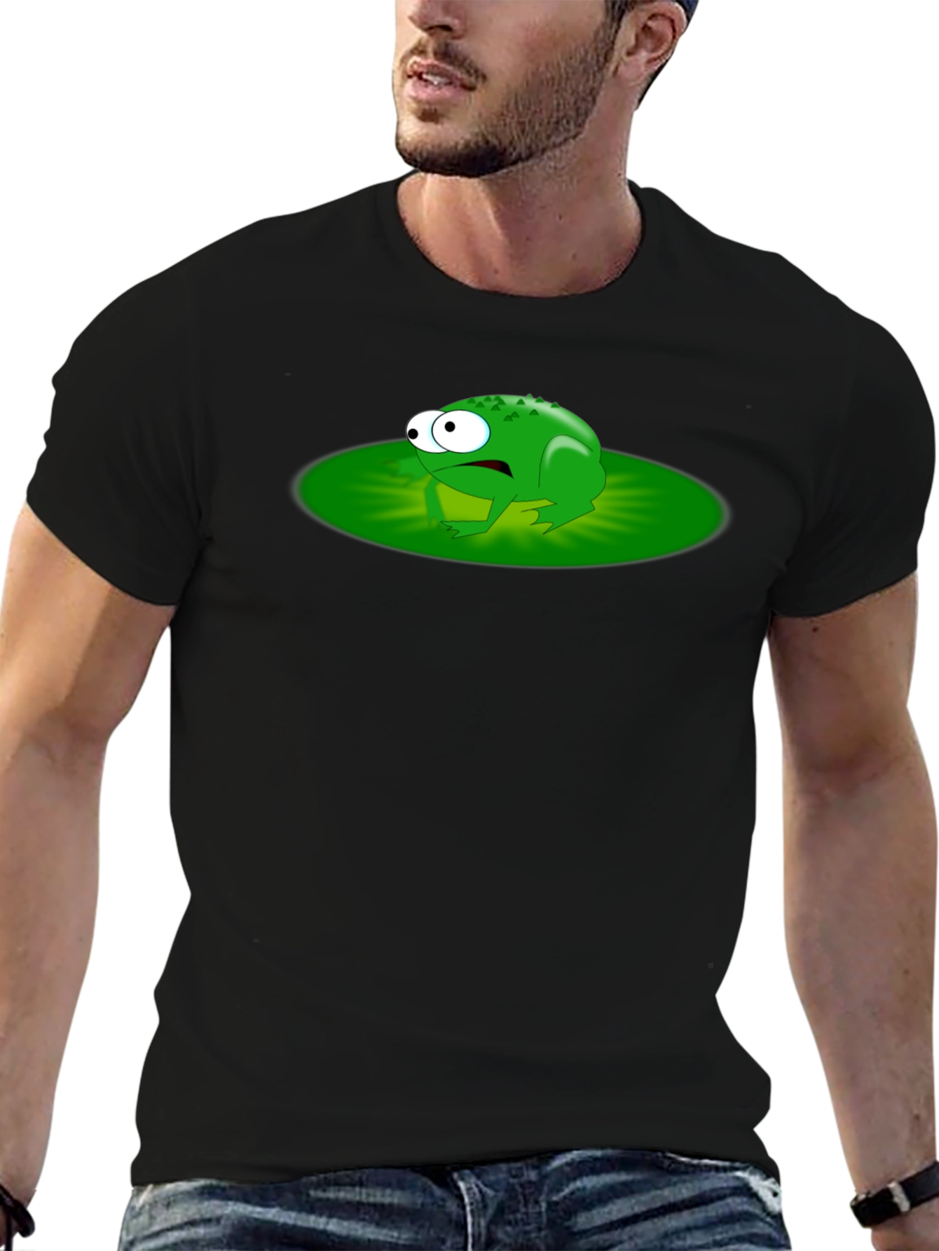 Frog Lily Pad Graphic Tee - Black Cotton T-Shirt