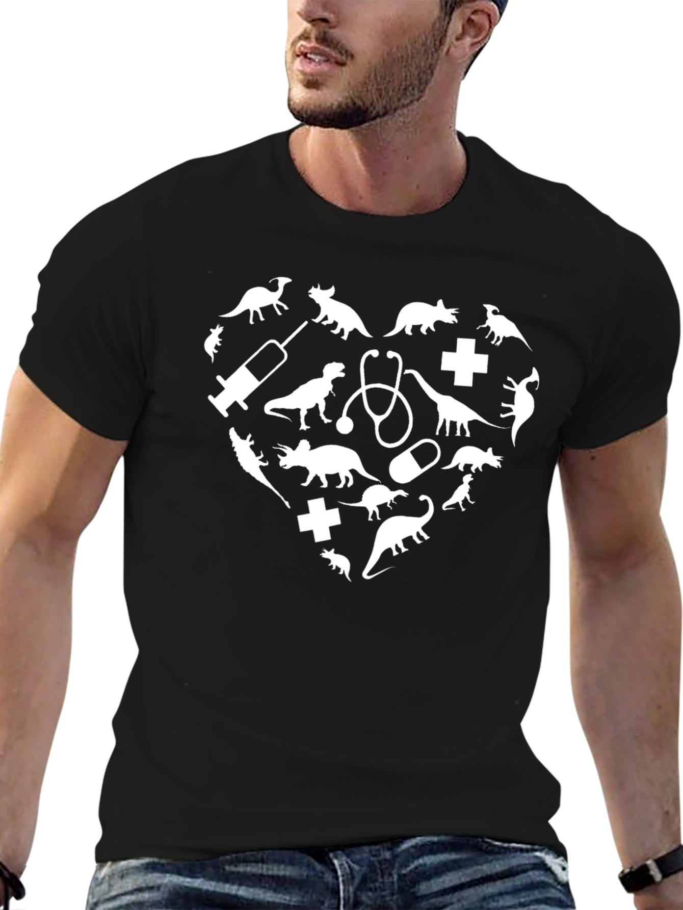 Dinosaur Doctor Heart Graphic T-Shirt