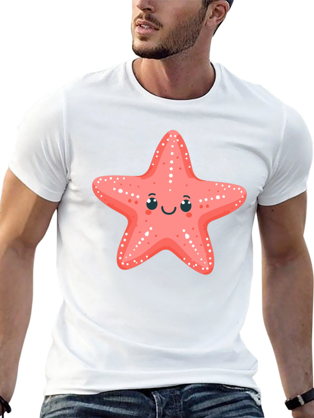 Cute Starfish Graphic Tee - Black Cotton T-Shirt