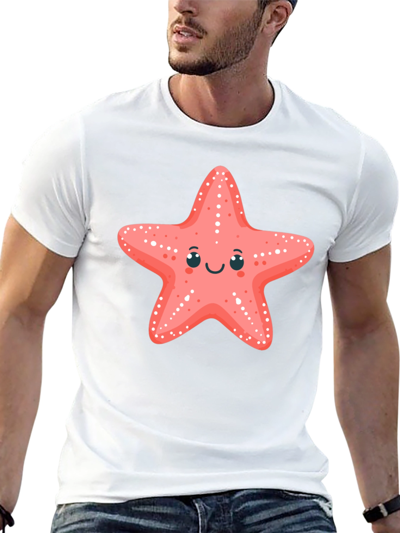 Cute Starfish Graphic Tee - Black Cotton T-Shirt