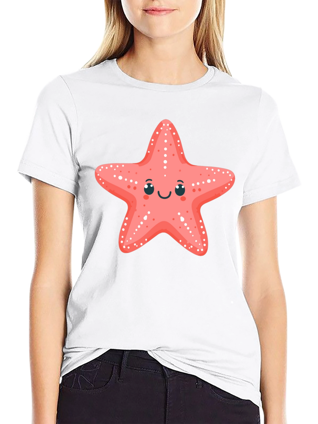 Cute Starfish Graphic Tee - Black Cotton T-Shirt