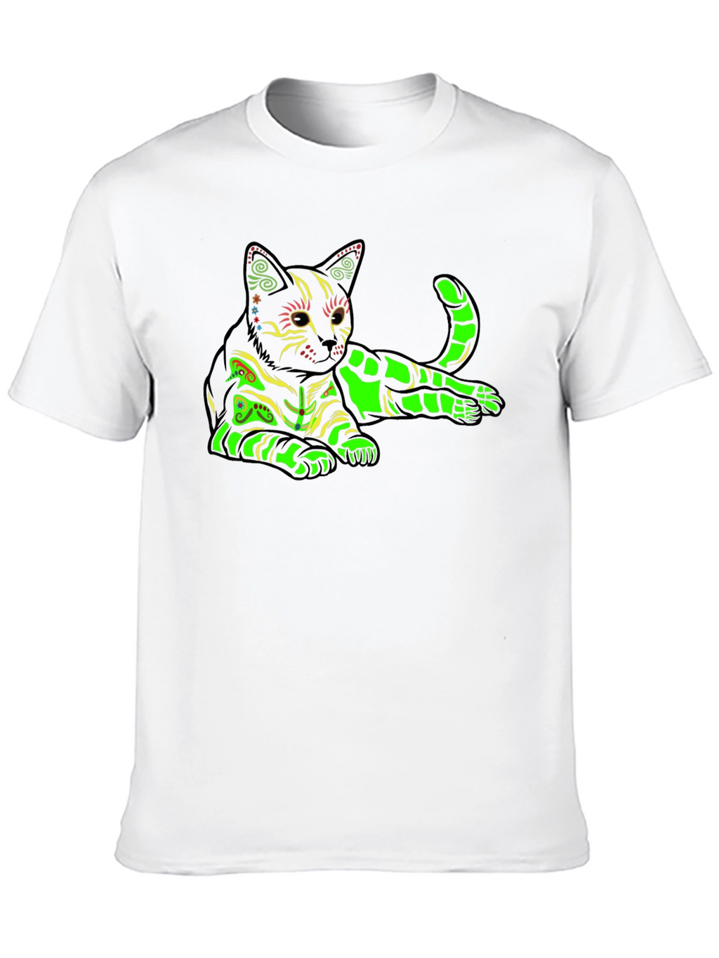 Neon Cat Graphic T-Shirt - Black