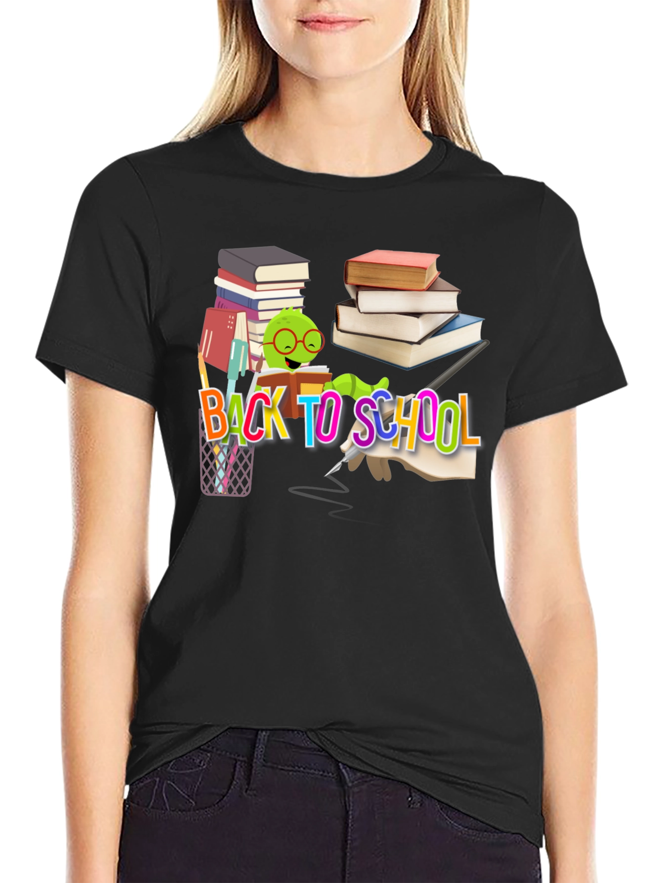Back to School T-Shirt with Bookworm Design