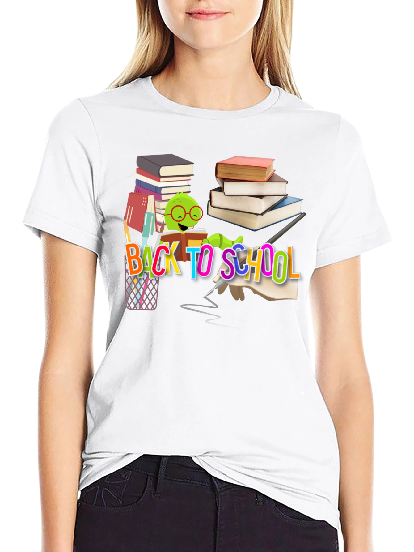 Back to School T-Shirt with Bookworm Design